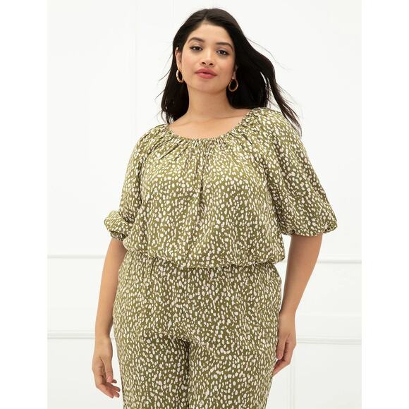 Eloquii Green Cream Printed Crop Top Size 22 NWT - Picture 1 of 7